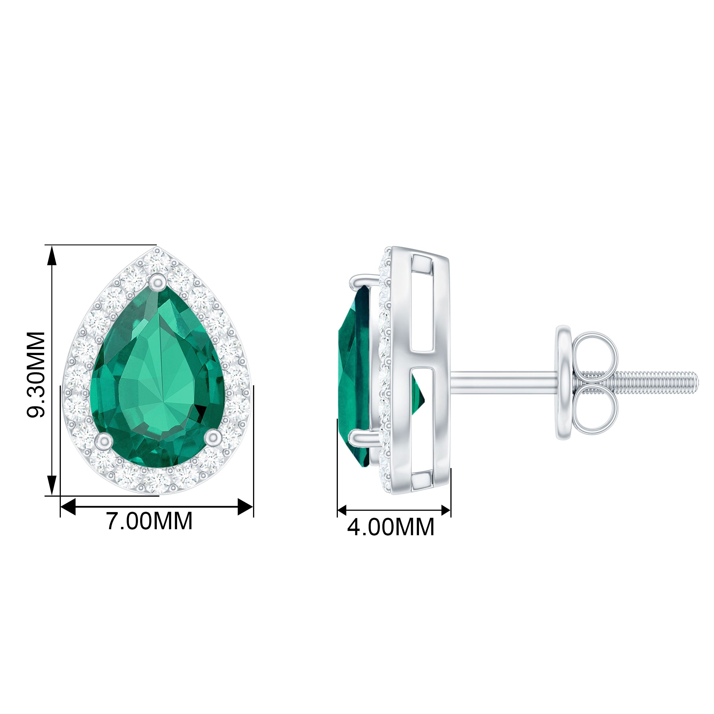 1.50 CT Lab Created Emerald Teardrop Stud Earrings with Diamond Halo Lab Created Emerald - ( AAAA ) - Quality - Rosec Jewels