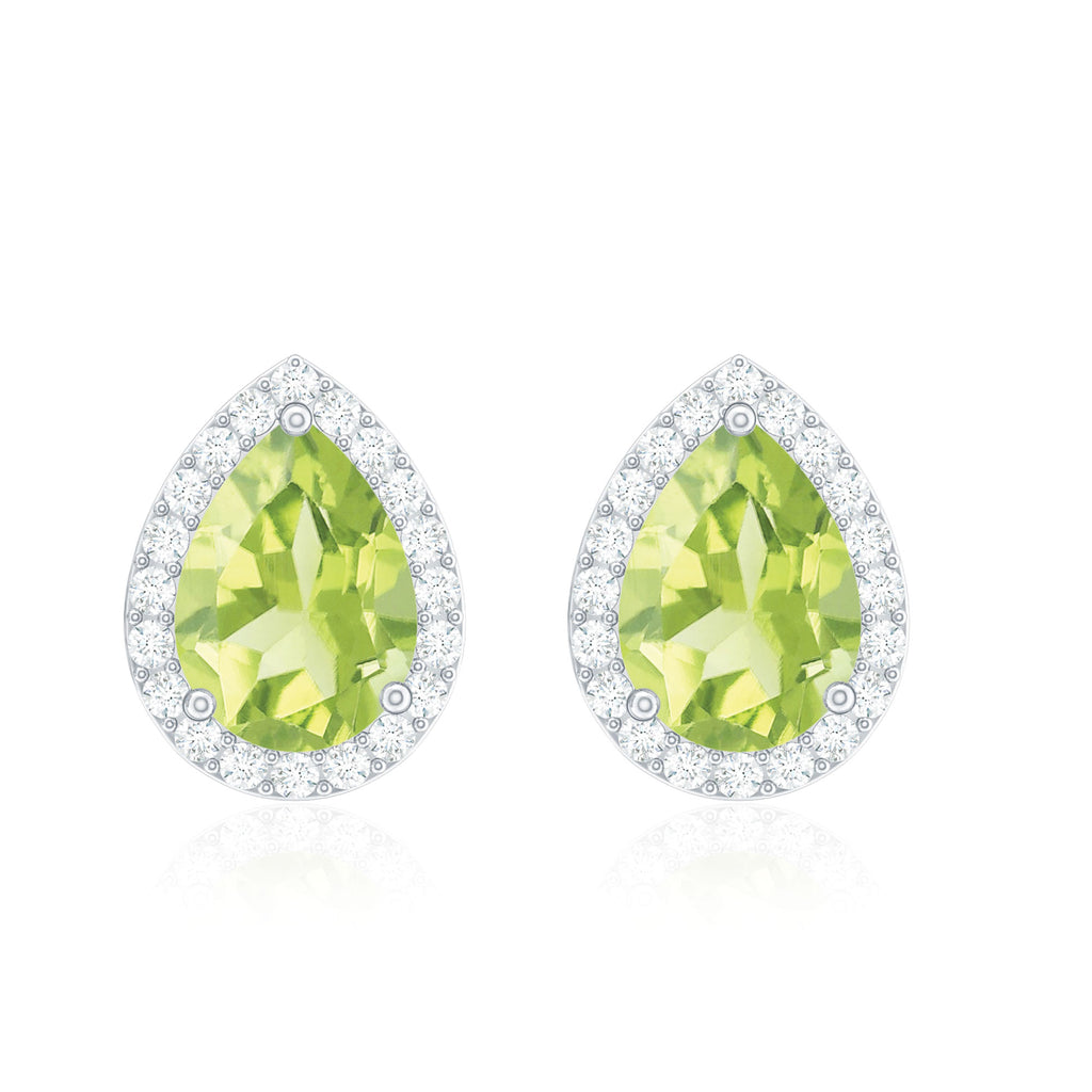 1.50 CT Classic Pear Cut Peridot and Diamond Stud Earrings Peridot - ( AAA ) - Quality - Rosec Jewels