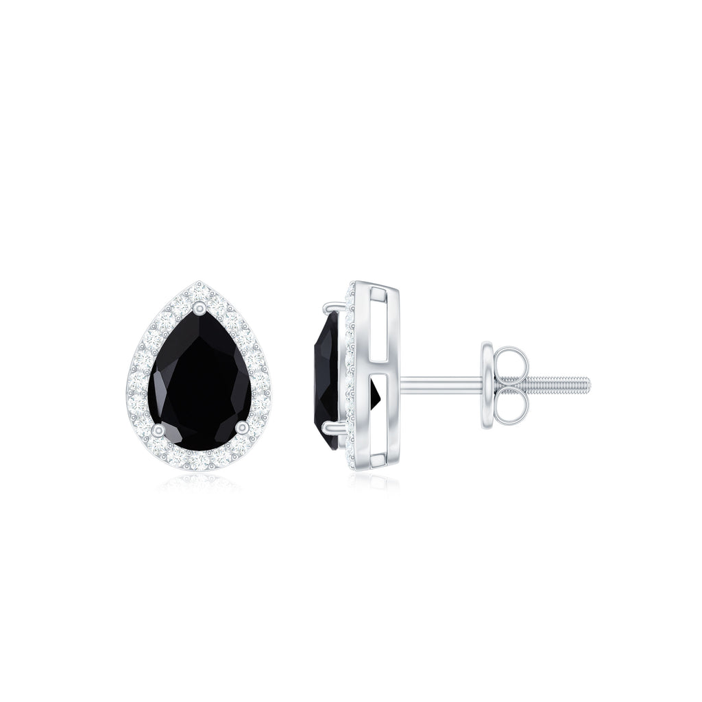 1.50 CT Classic Pear Cut Black Onyx and Moissanite Stud Earrings Black Onyx - ( AAA ) - Quality - Rosec Jewels