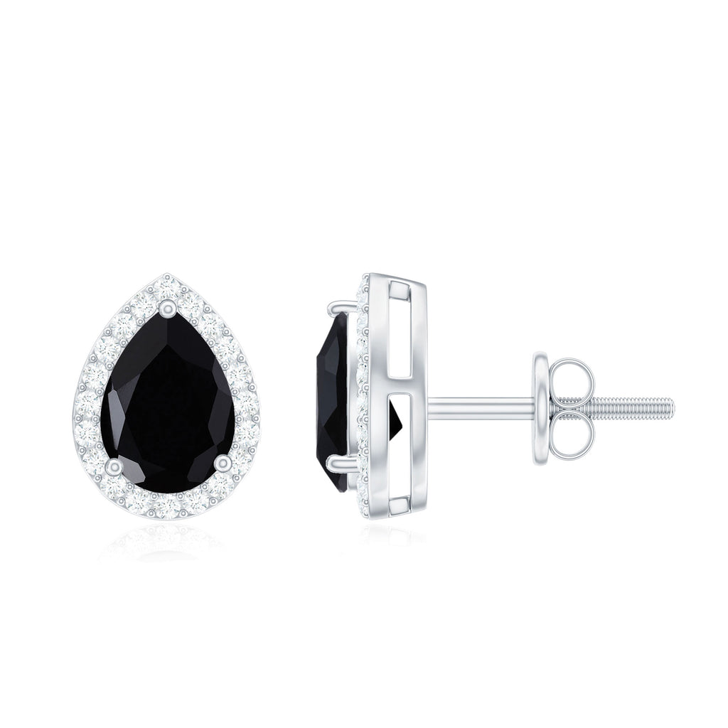 1.50 CT Classic Pear Cut Black Spinel and Diamond Stud Earrings Black Spinel - ( AAA ) - Quality - Rosec Jewels