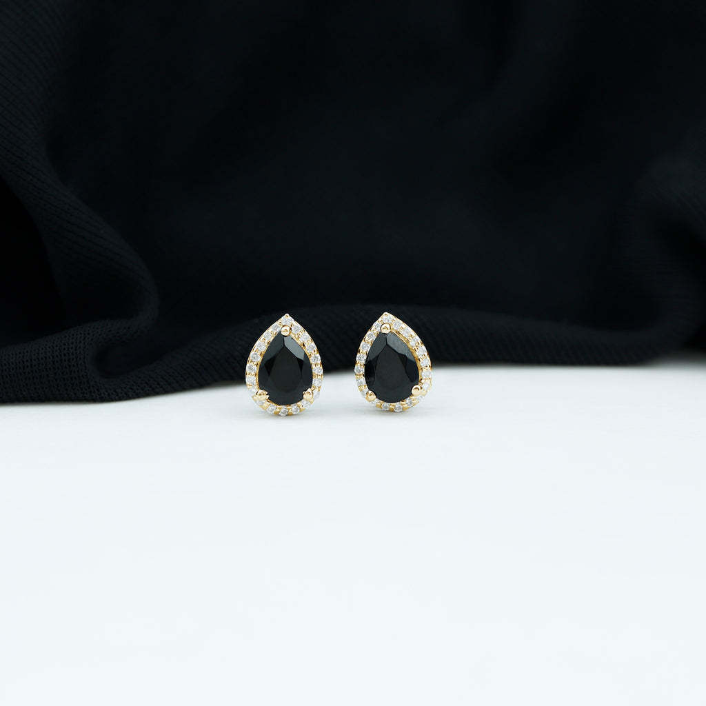 1.50 CT Classic Pear Cut Black Spinel and Diamond Stud Earrings Black Spinel - ( AAA ) - Quality - Rosec Jewels