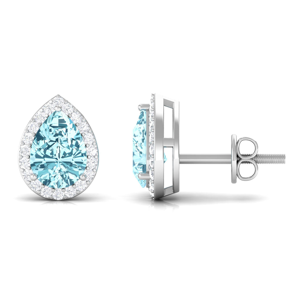 2 CT Classic Pear Cut Aquamarine and Diamond Stud Earrings Aquamarine - ( AAA ) - Quality - Rosec Jewels
