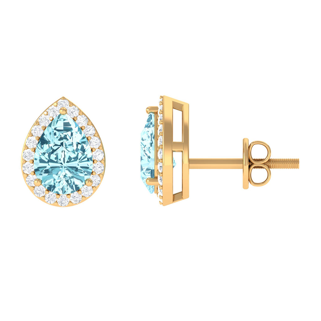 2 CT Classic Pear Cut Aquamarine and Diamond Stud Earrings Aquamarine - ( AAA ) - Quality - Rosec Jewels