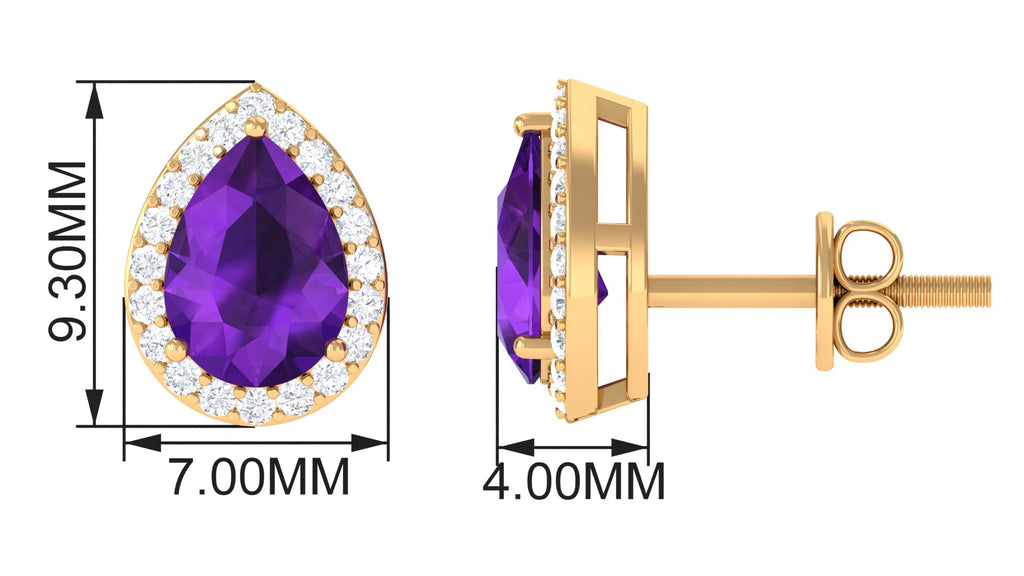 Classic Pear Cut Amethyst and Diamond Halo Stud Earrings Amethyst - ( AAA ) - Quality - Rosec Jewels
