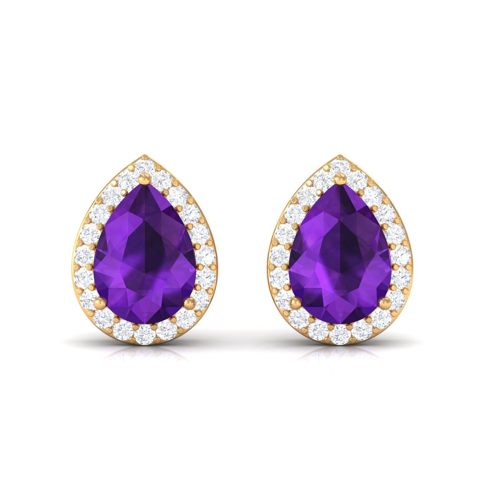 Classic Pear Cut Amethyst and Diamond Halo Stud Earrings Amethyst - ( AAA ) - Quality - Rosec Jewels