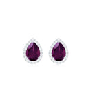 2 CT Classic Pear Cut Rhodolite and Diamond Stud Earrings Rhodolite - ( AAA ) - Quality - Rosec Jewels