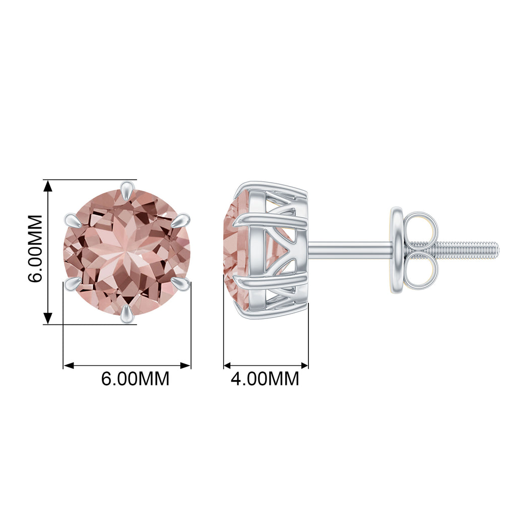 6X6 MM Morganite Solitaire Stud Earring in 6 Claw Prong Setting Morganite - ( AAA ) - Quality - Rosec Jewels