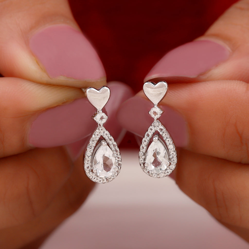 1.25 CT White Topaz Bridal Teardrop Earrings White Topaz - ( AAA ) - Quality - Rosec Jewels