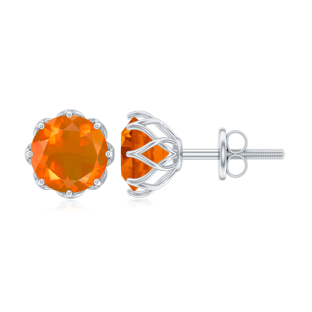6 MM Decorative Fire Opal Solitaire Stud Earrings Fire Opal - ( AAA ) - Quality - Rosec Jewels