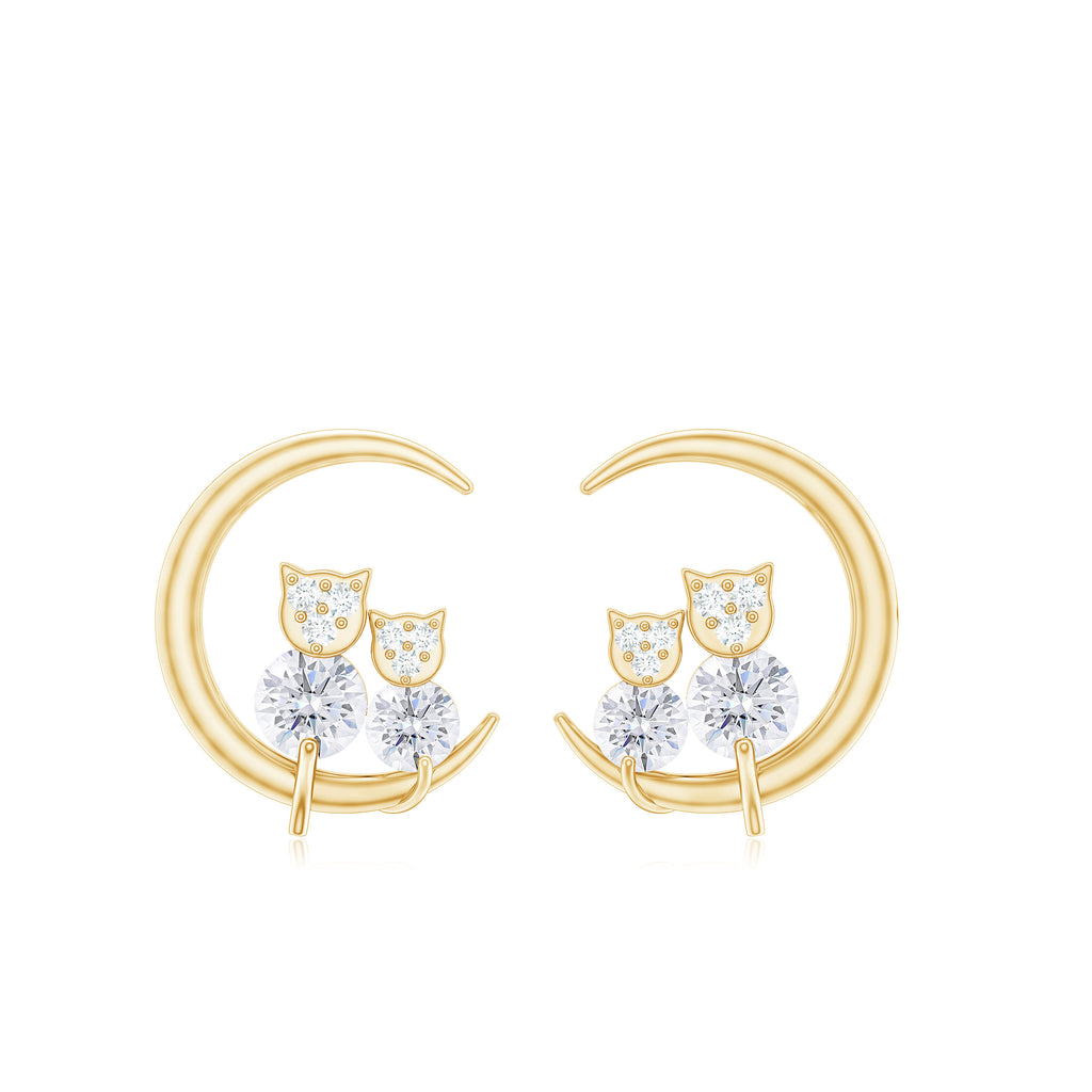 1/2 CT Designer Zircon Gold Moon Cat Stud Earrings Zircon - ( AAAA ) - Quality - Rosec Jewels