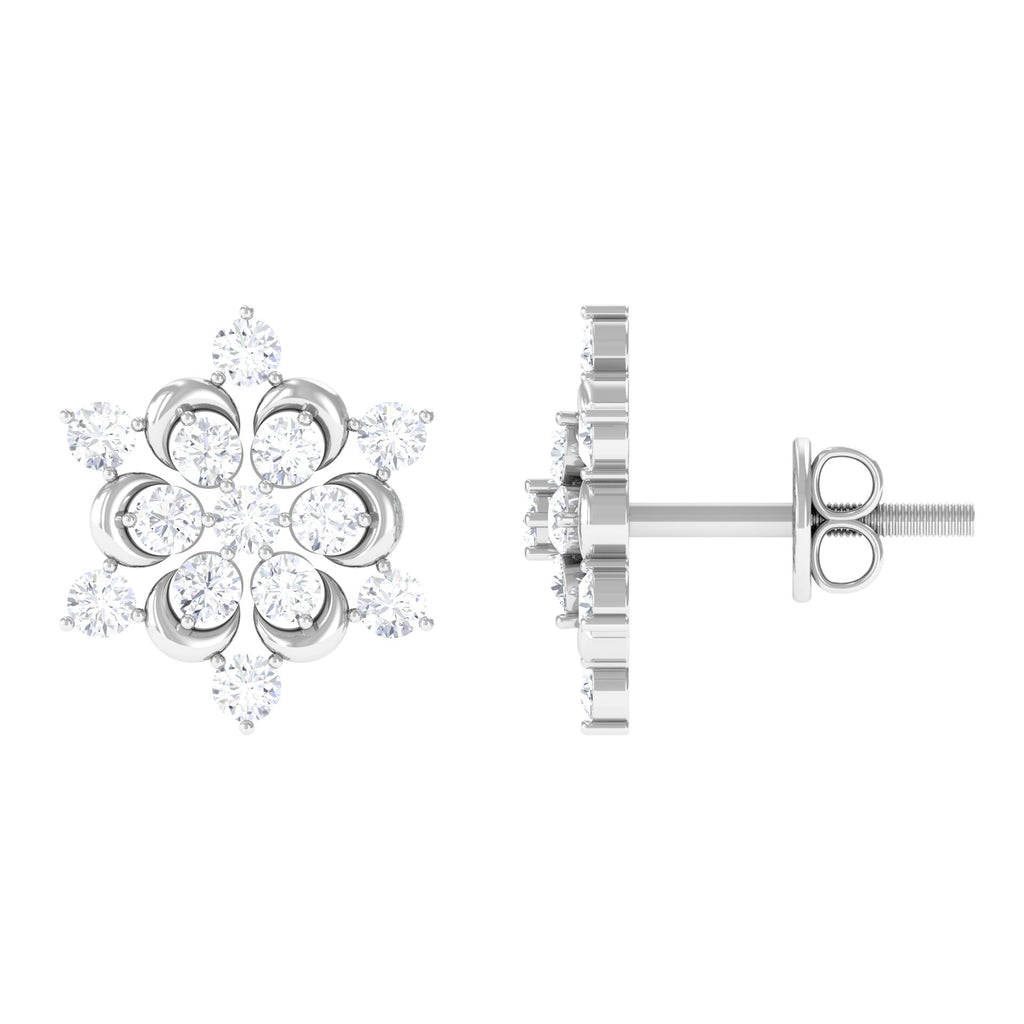 1 CT Diamond and Gold Snowflake Statement Stud Earrings Diamond - ( HI-SI ) - Color and Clarity - Rosec Jewels