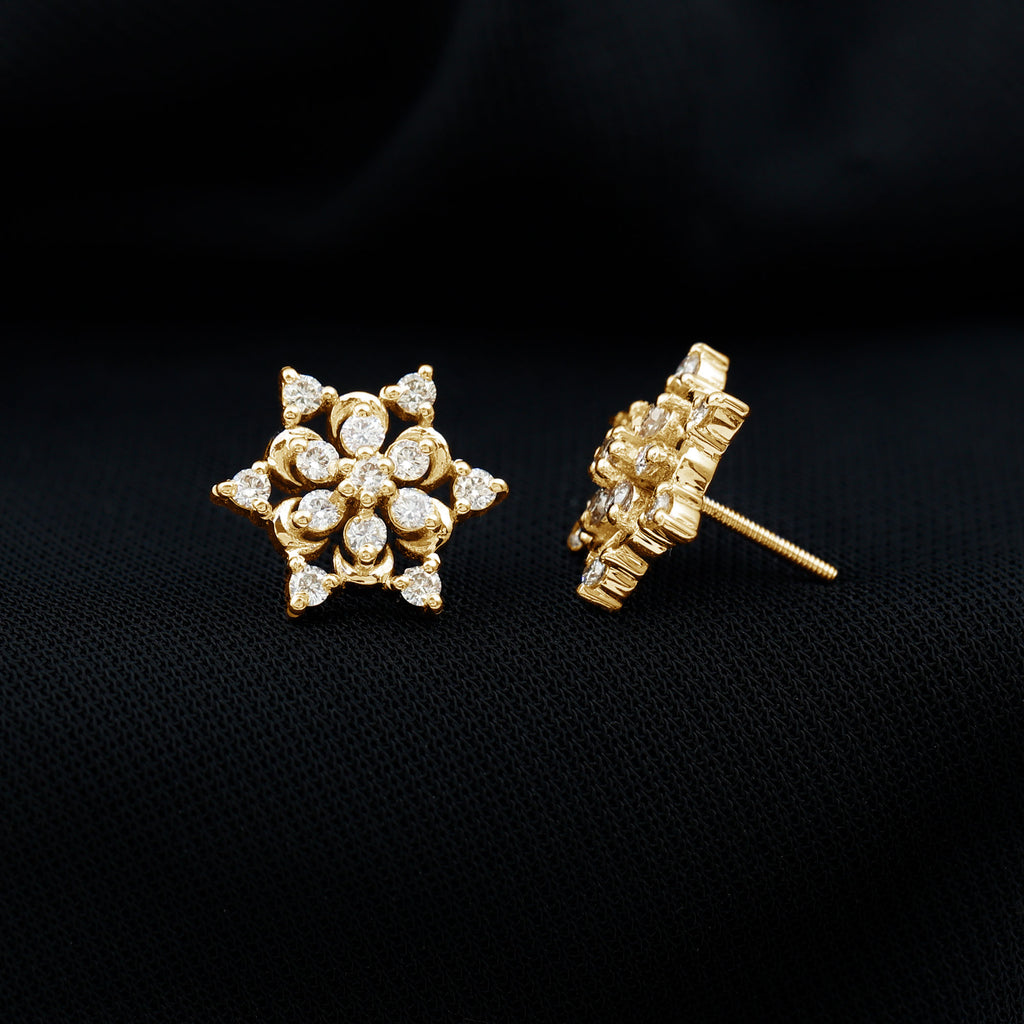 1 CT Diamond and Gold Snowflake Statement Stud Earrings Diamond - ( HI-SI ) - Color and Clarity - Rosec Jewels