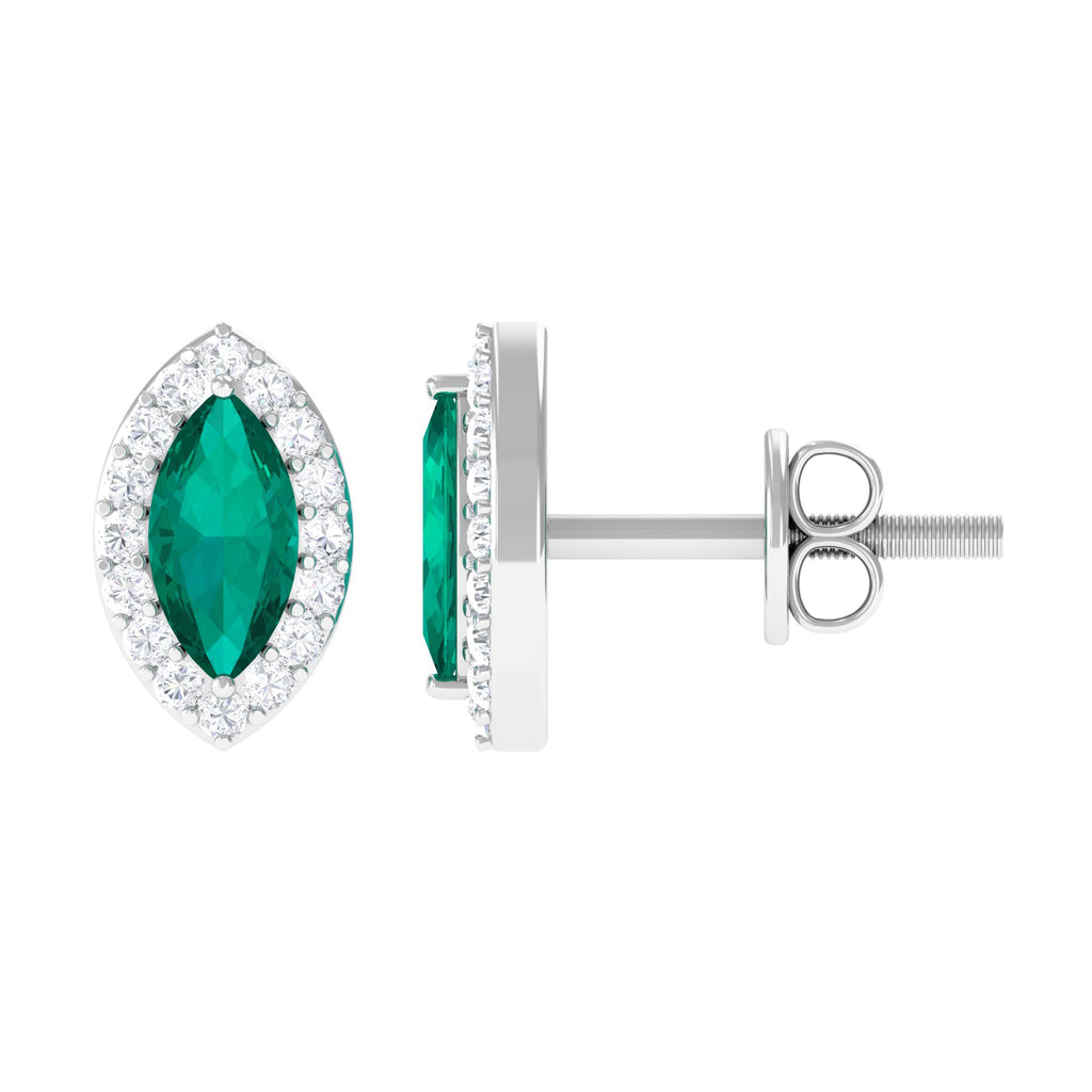 3/4 CT Classic Marquise Cut Emerald and Diamond Accent Stud Earrings Emerald - ( AAA ) - Quality - Rosec Jewels
