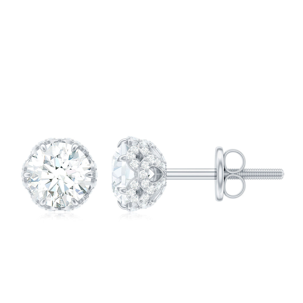 1.25 CT Moissanite Solitaire Flower Stud Earring Moissanite - ( D-VS1 ) - Color and Clarity - Rosec Jewels