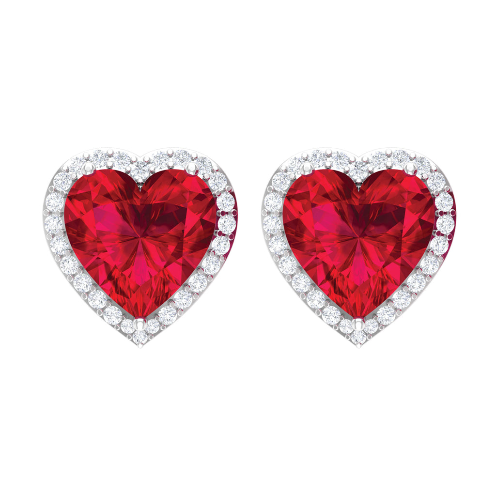 4.25 CT Heart Shape Created Ruby and Moissanite Stud Earrings Lab Created Ruby - ( AAAA ) - Quality - Rosec Jewels