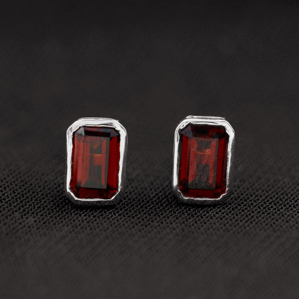 1.50 CT Octagon Cut Garnet Solitaire Stud Earrings in Bezel Setting Garnet - ( AAA ) - Quality - Rosec Jewels