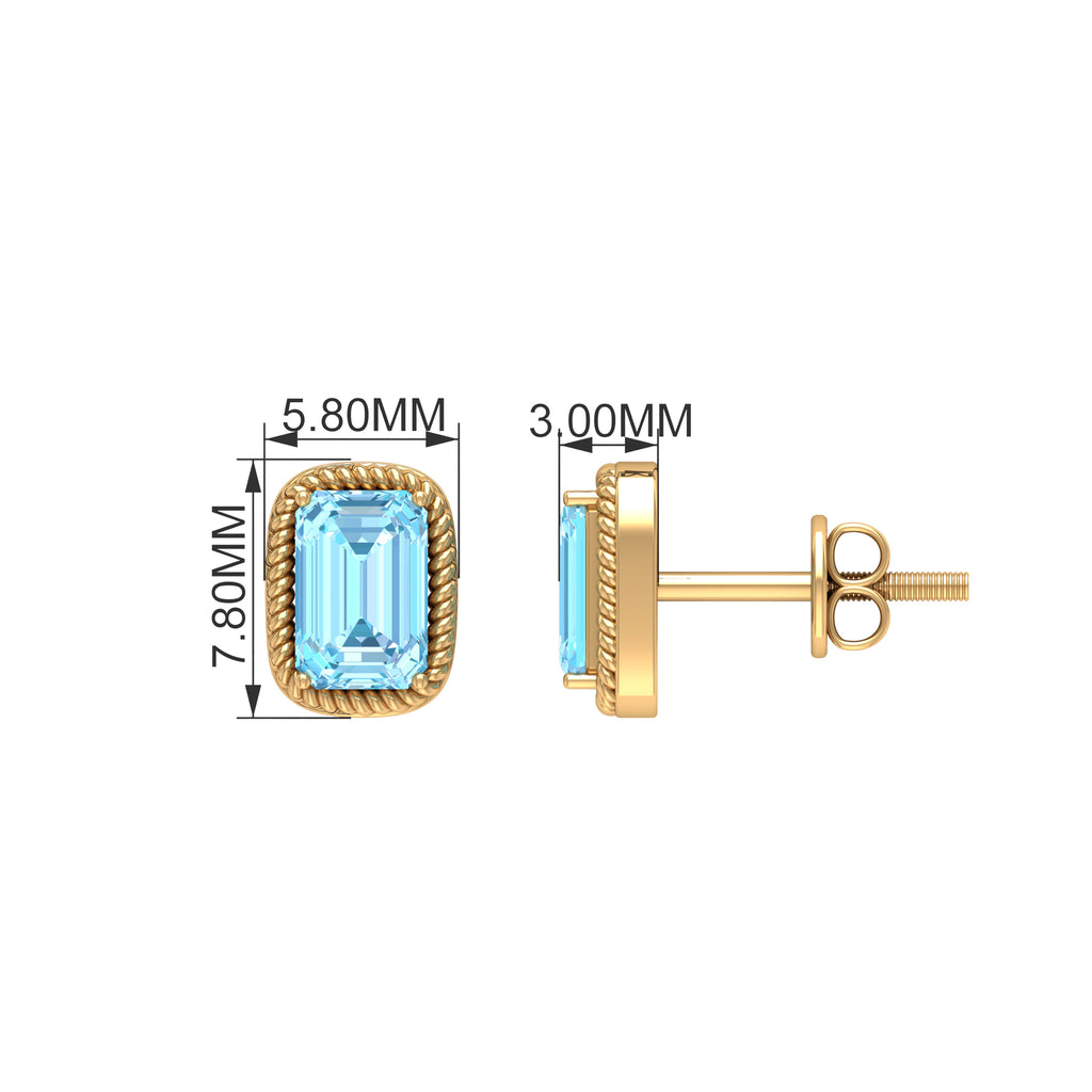 4X6 MM Octagon Cut Aquamarine Solitaire and Gold Minimal Stud Earrings Aquamarine - ( AAA ) - Quality - Rosec Jewels