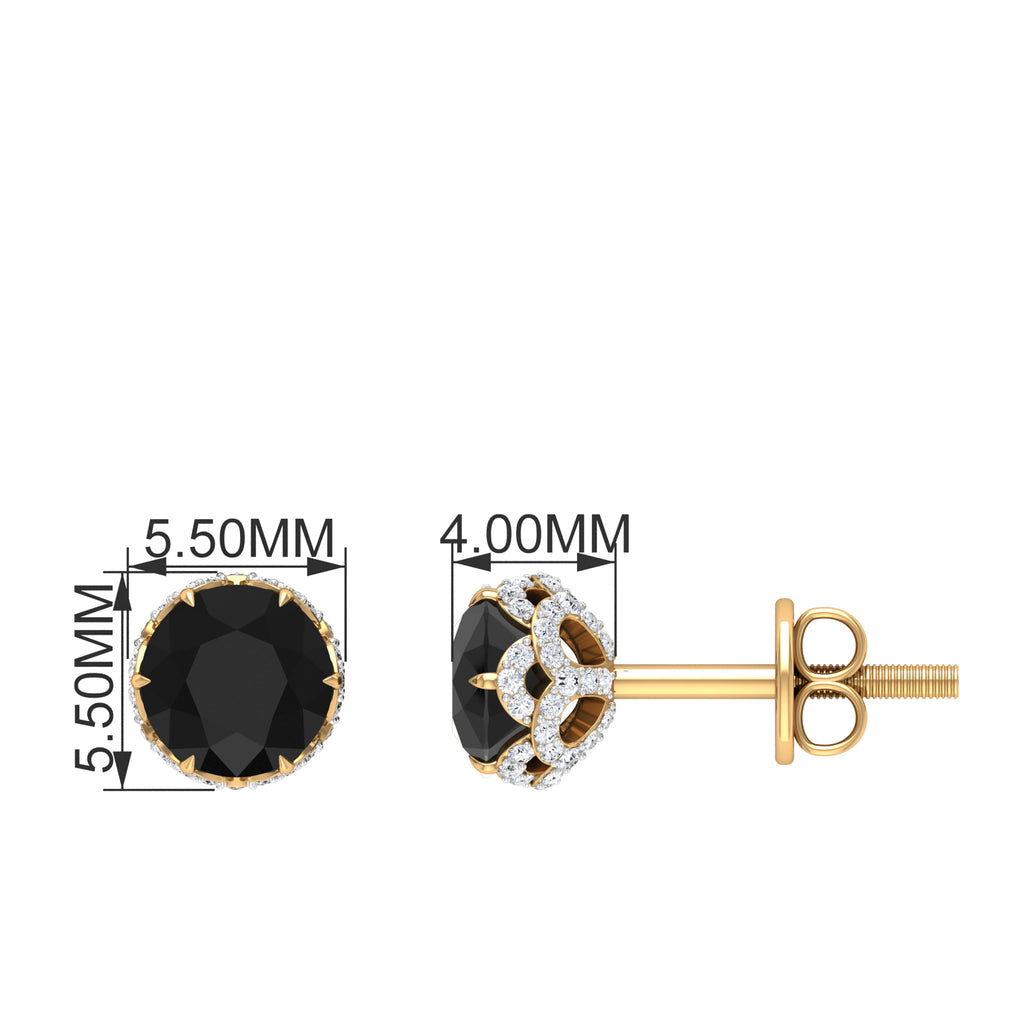 5 MM Black Diamond Solitaire Floral Stud Earrings with White Diamond Black Diamond - ( AAA ) - Quality - Rosec Jewels