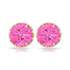 1.5 CT Lotus Basket Set Pink Sapphire Solitaire Floral Stud with Diamond Accent Pink Sapphire - ( AAA ) - Quality - Rosec Jewels