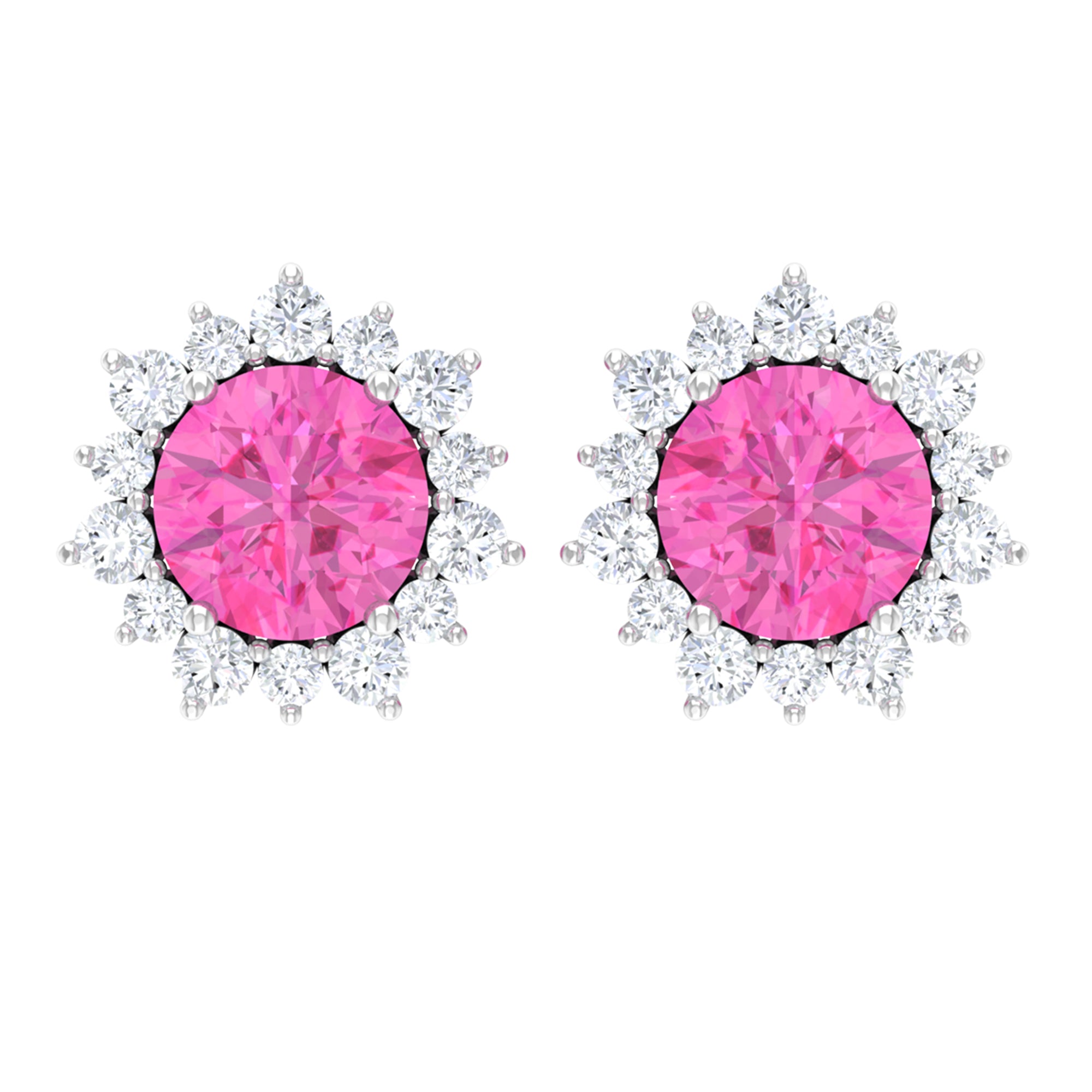 Pink Sapphire and Diamond Sunburst Stud Earrings Pink Sapphire - ( AAA ) - Quality - Rosec Jewels