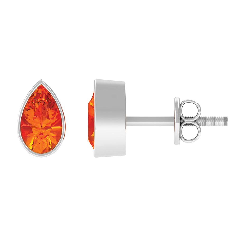 4X6 MM Pear Cut Orange Sapphire Solitaire Stud Earrings in Bezel Setting Orange Sapphire - ( AAA ) - Quality - Rosec Jewels