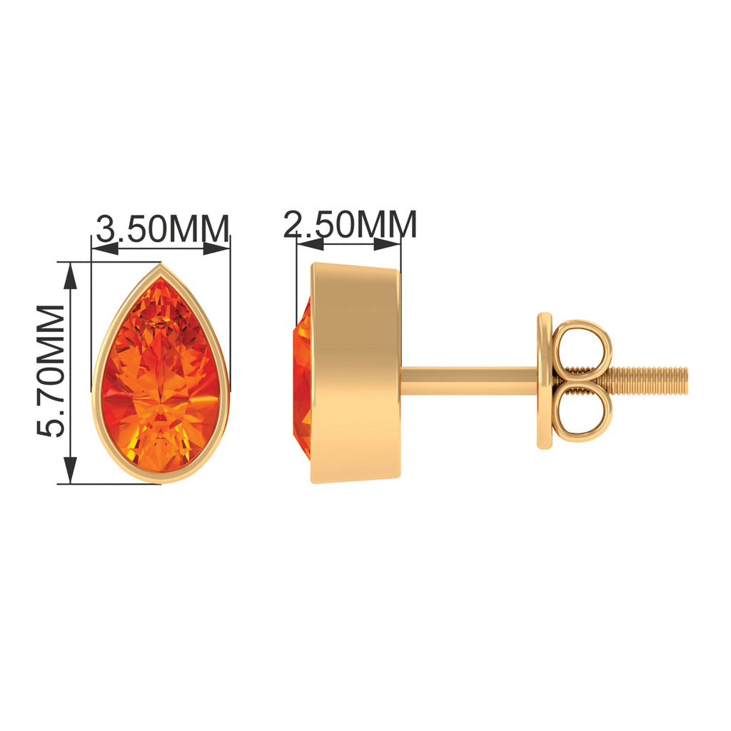 4X6 MM Pear Cut Orange Sapphire Solitaire Stud Earrings in Bezel Setting Orange Sapphire - ( AAA ) - Quality - Rosec Jewels