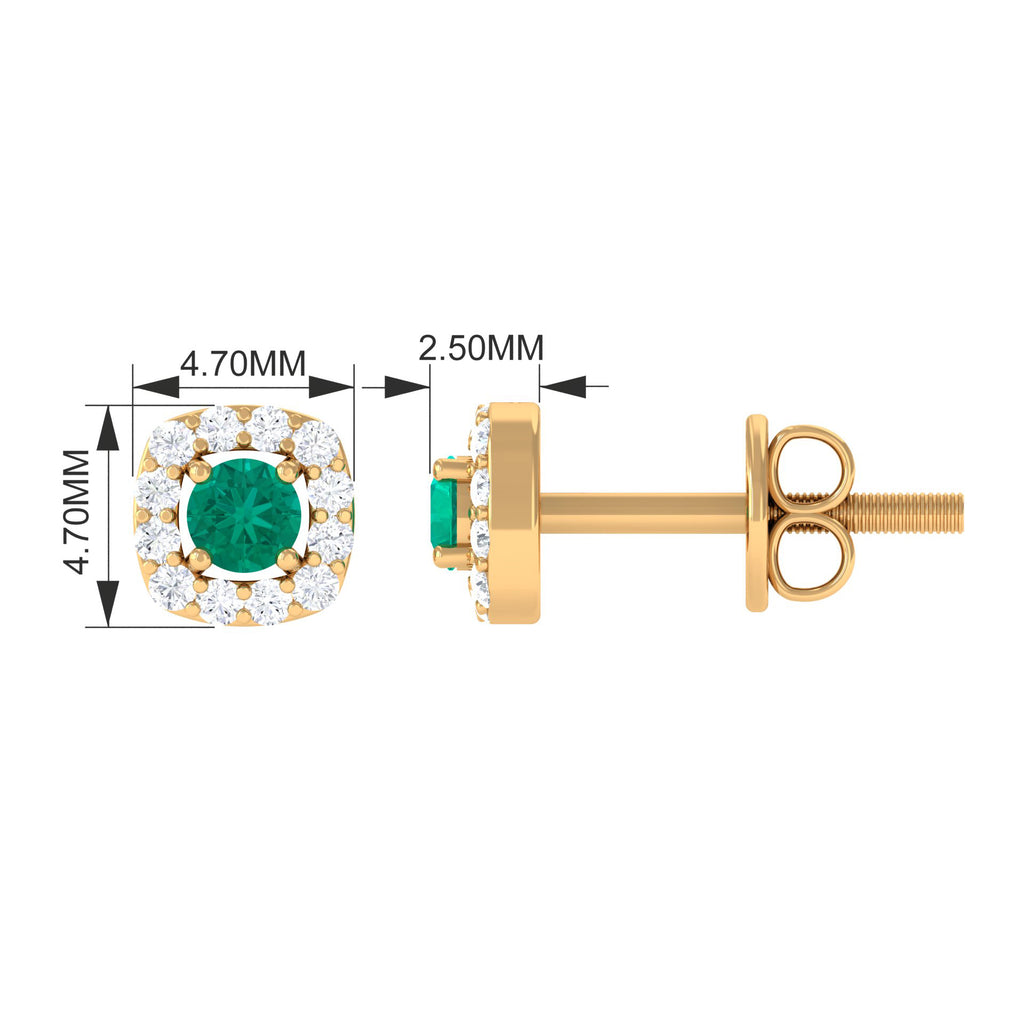 1/4 CT Emerald and Diamond Stud Earrings in Halo Emerald - ( AAA ) - Quality - Rosec Jewels