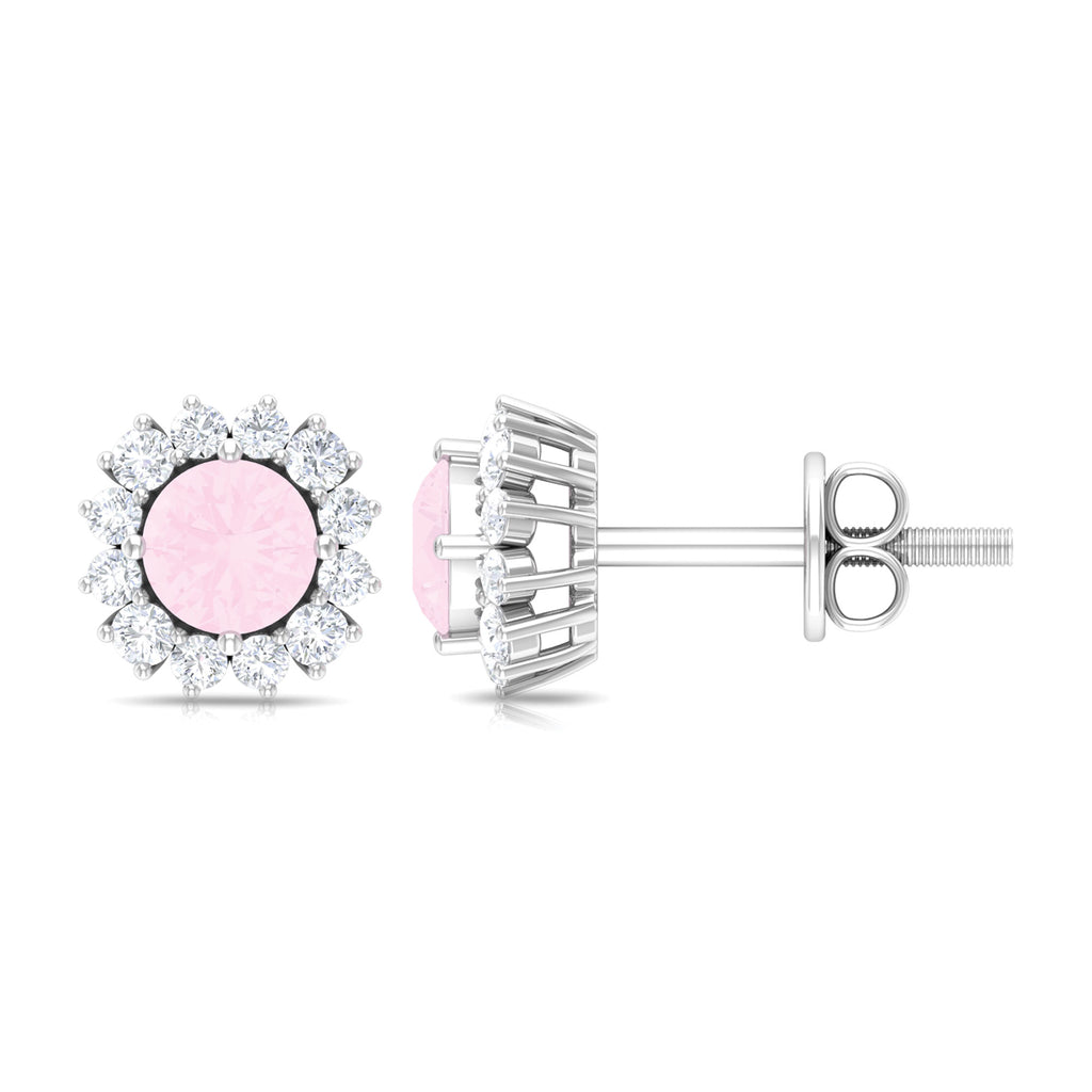 1 CT Classic Rose Quartz and Diamond Halo Stud Earrings Rose Quartz - ( AAA ) - Quality - Rosec Jewels