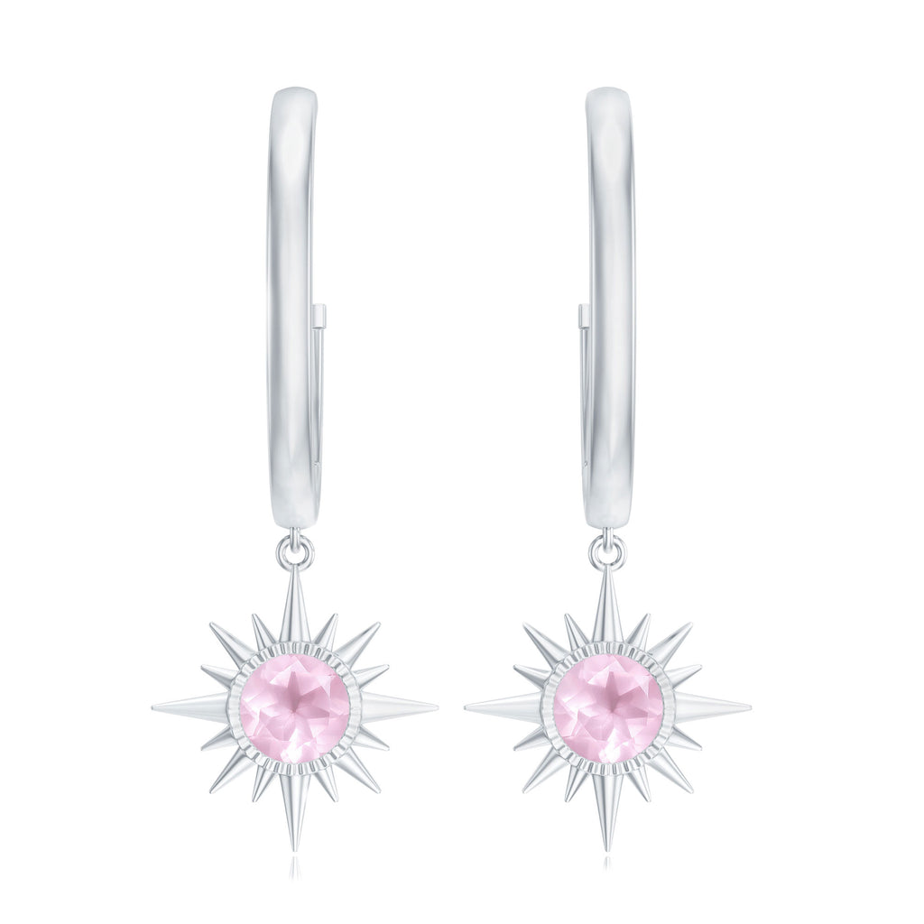 1/2 CT Milgrain Bezel Set Rose Quartz Sunburst Drop Hoop Earrings for Women Rose Quartz - ( AAA ) - Quality - Rosec Jewels