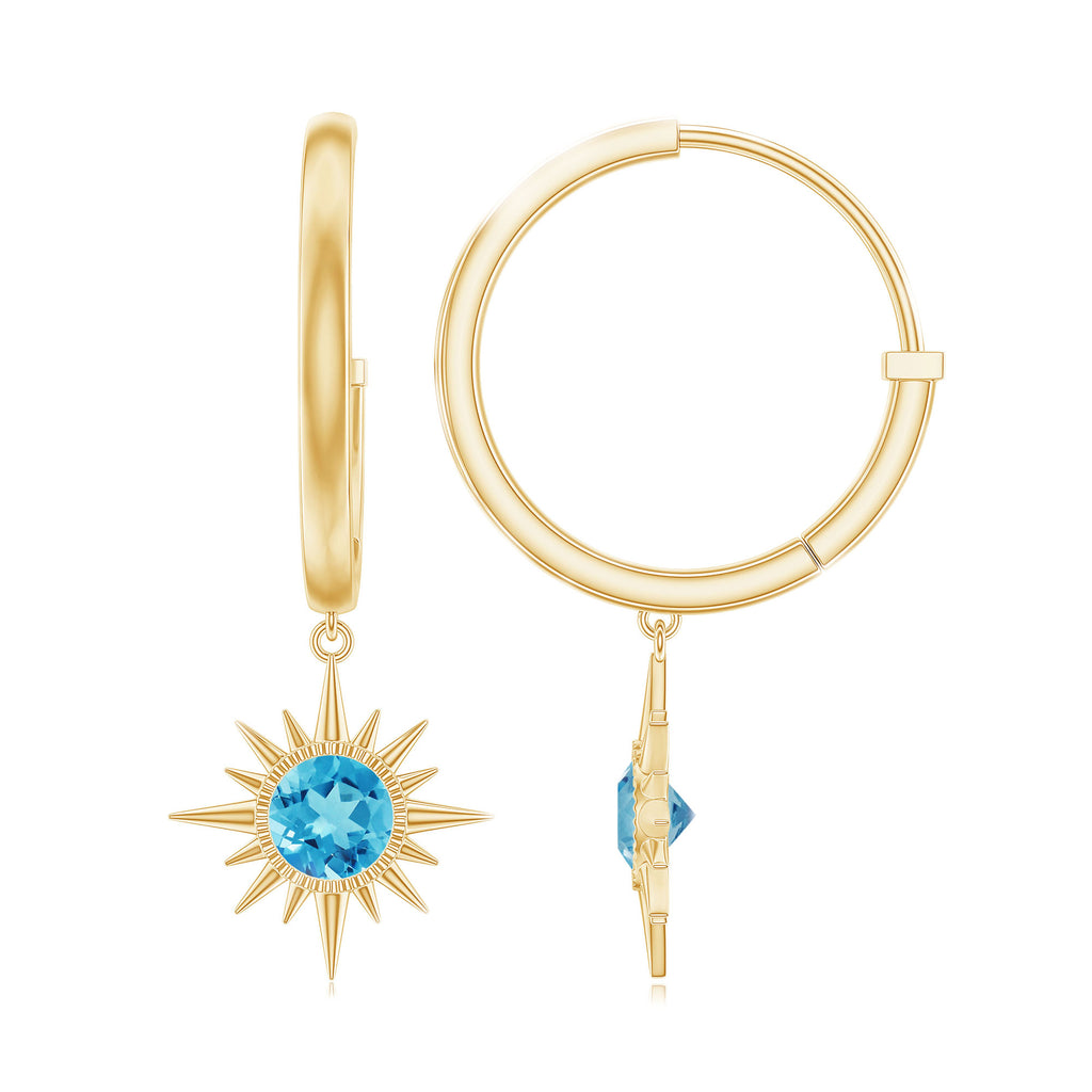 1/2 CT Milgrain Bezel Set Swiss Blue Topaz Sunburst Drop Hoop Earrings Swiss Blue Topaz - ( AAA ) - Quality - Rosec Jewels