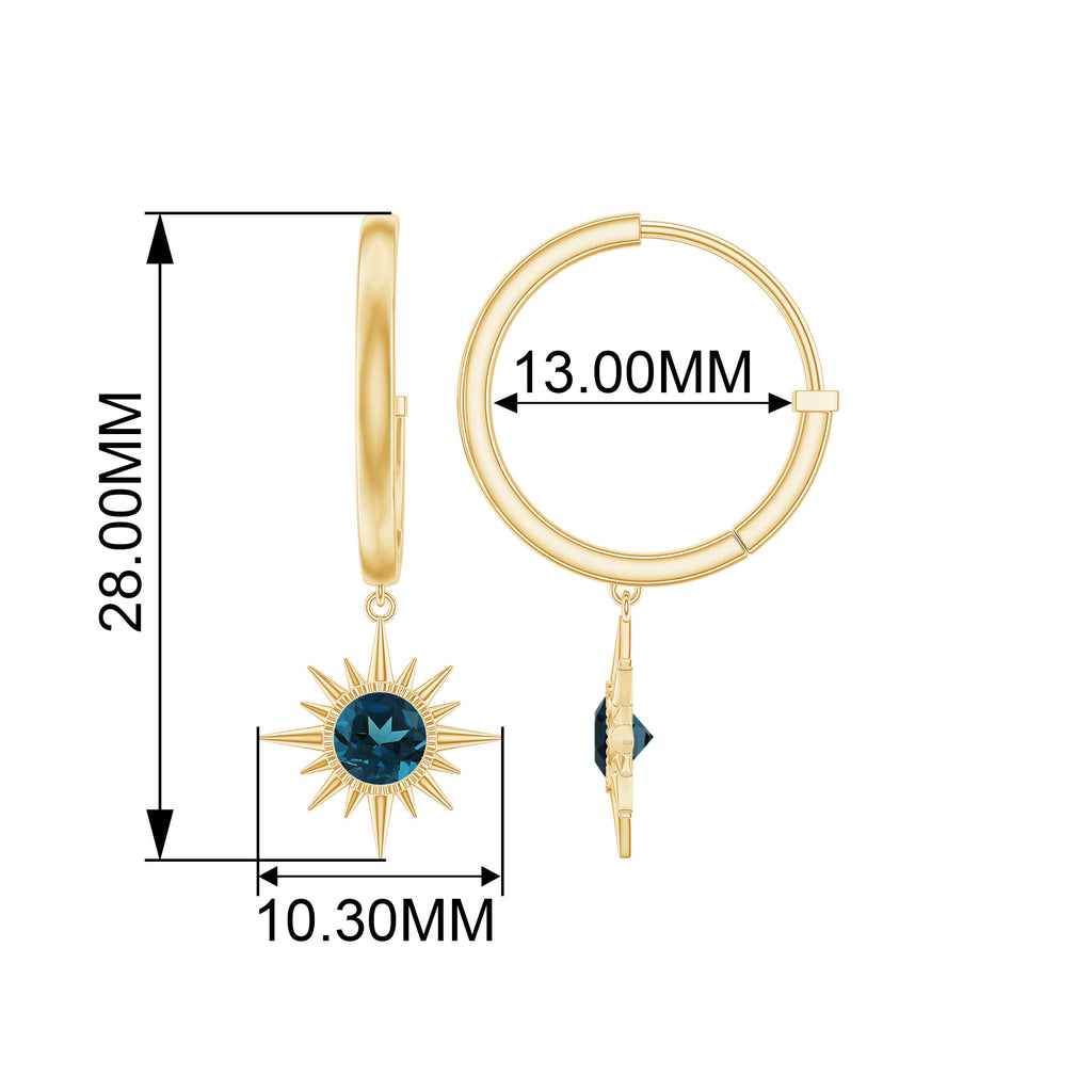 Bezel Set London Blue Topaz Sunburst Hoop Drop Earrings in Gold London Blue Topaz - ( AAA ) - Quality - Rosec Jewels