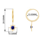Lab Created Blue Sapphire Gold Sunburst Hoop Drop Earrings Lab Created Blue Sapphire - ( AAAA ) - Quality - Rosec Jewels