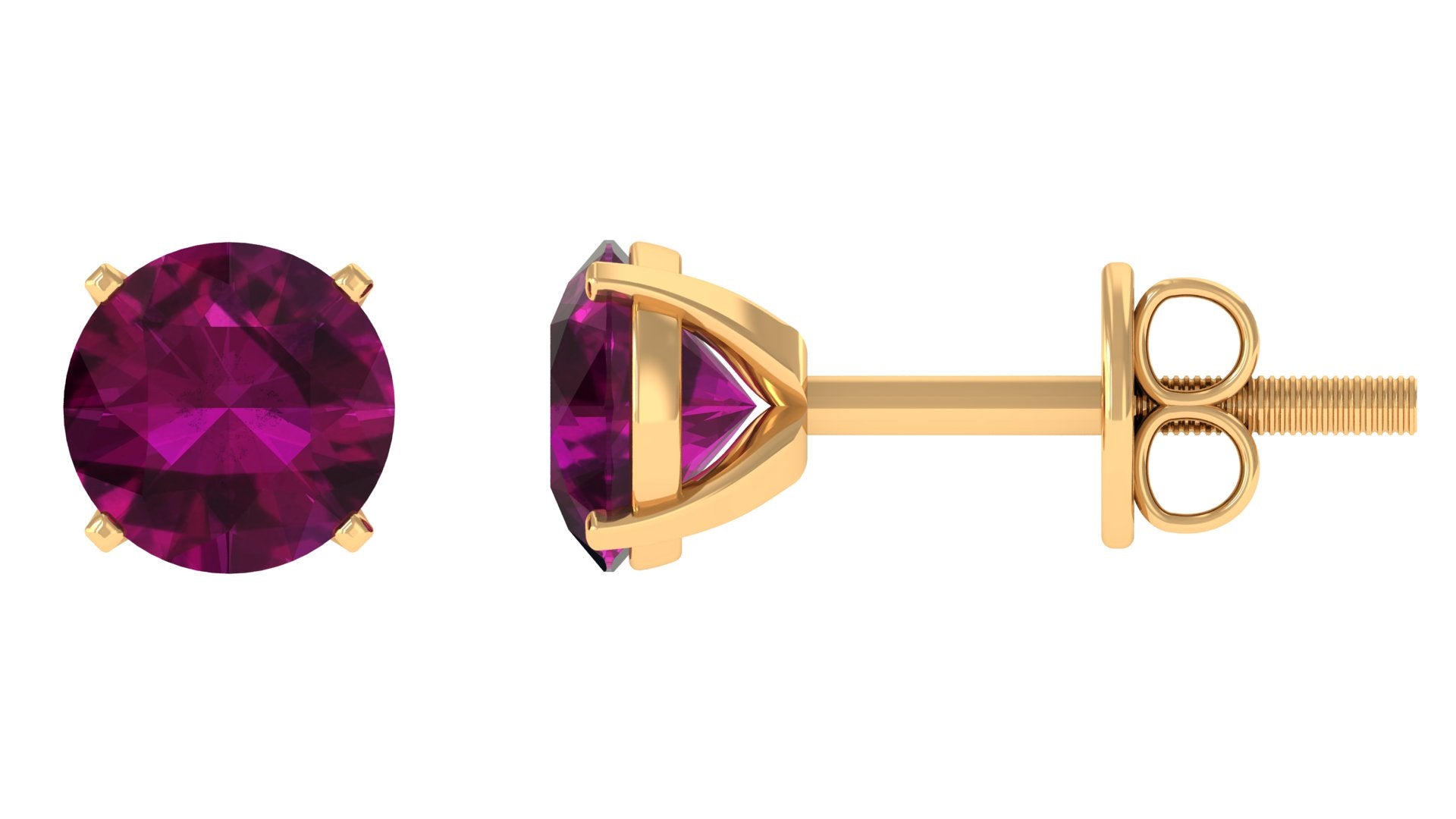 Round Rhodolite Solitaire Stud Earrings in Square Prong Setting Rhodolite - ( AAA ) - Quality - Rosec Jewels