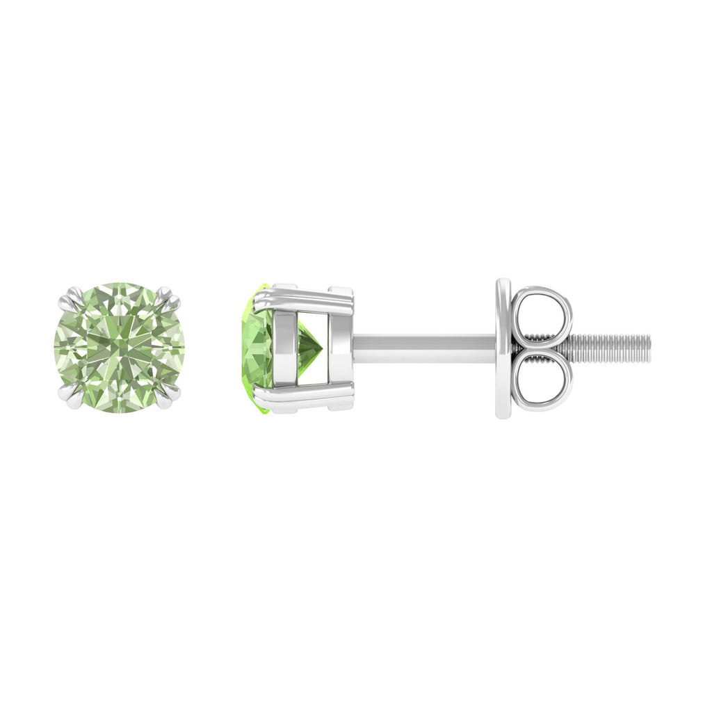 4 MM Genuine Green Sapphire Solitaire Stud Earrings in Double Claw Prong Setting Green Sapphire - ( AAA ) - Quality - Rosec Jewels