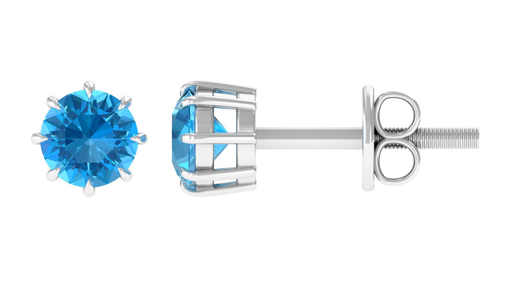 Natural Swiss Blue Topaz Solitaire Stud Earrings in 8 Claw Prong Setting