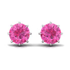 4.5 MM Natural Pink Sapphire Solitaire Stud Earrings in 8 Claw Prong Setting Pink Sapphire - ( AAA ) - Quality - Rosec Jewels