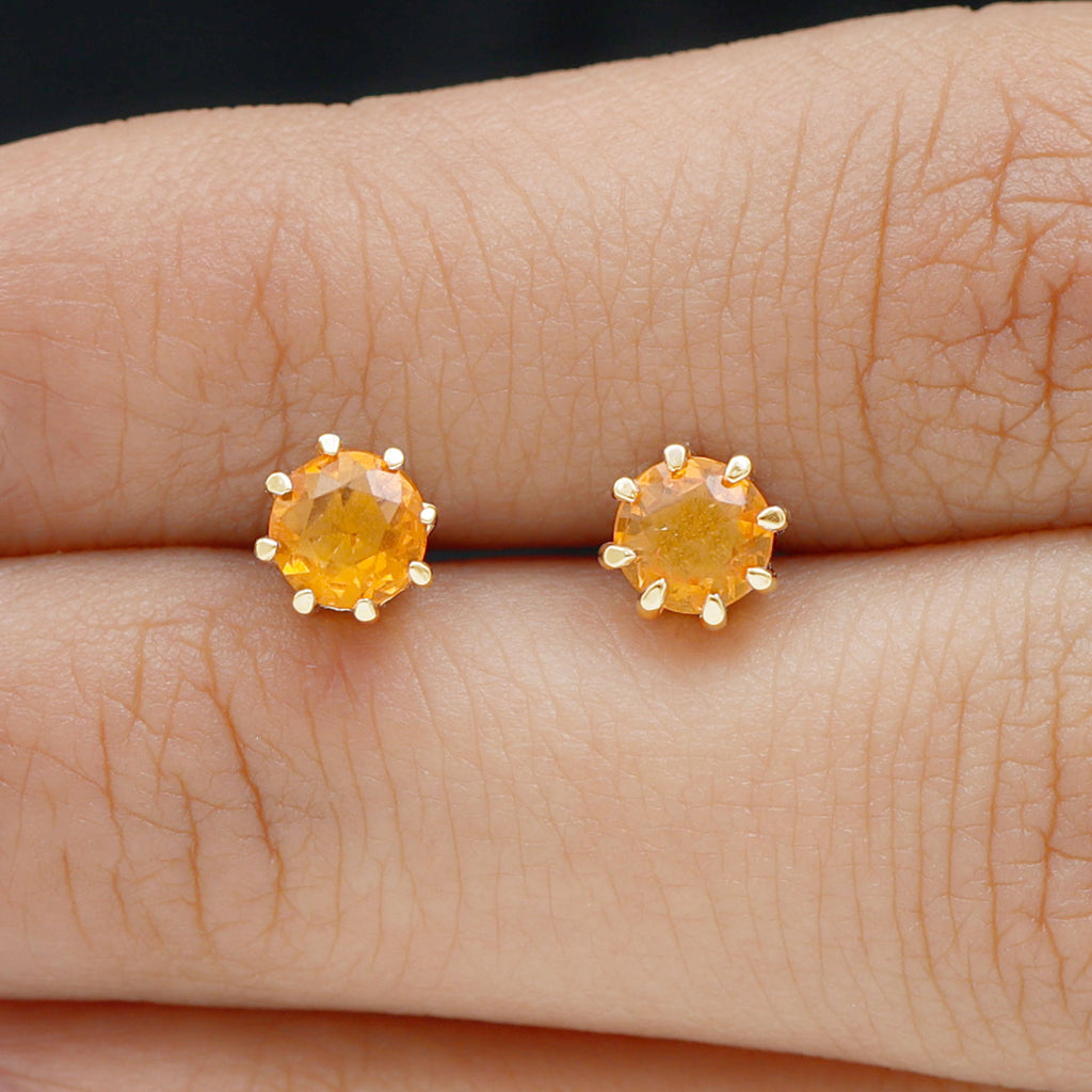 4.5 MM Natural Fire Opal Solitaire Stud Earrings in 8 Claw Prong Setting Fire Opal - ( AAA ) - Quality - Rosec Jewels
