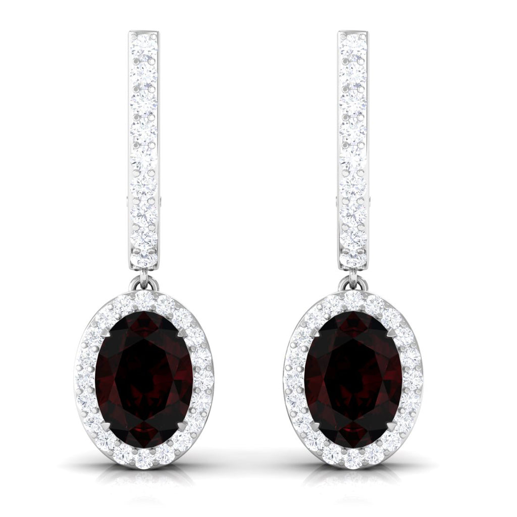 3.5 CT Oval Garnet and Diamond J Hoop Drop Earrings Garnet - ( AAA ) - Quality - Rosec Jewels