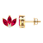 Marquise Cut Lab Grown Ruby Flower Stud Earrings with Diamond Lab Created Ruby - ( AAAA ) - Quality - Rosec Jewels