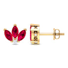 Marquise Cut Lab Grown Ruby Flower Stud Earrings with Diamond Lab Created Ruby - ( AAAA ) - Quality - Rosec Jewels