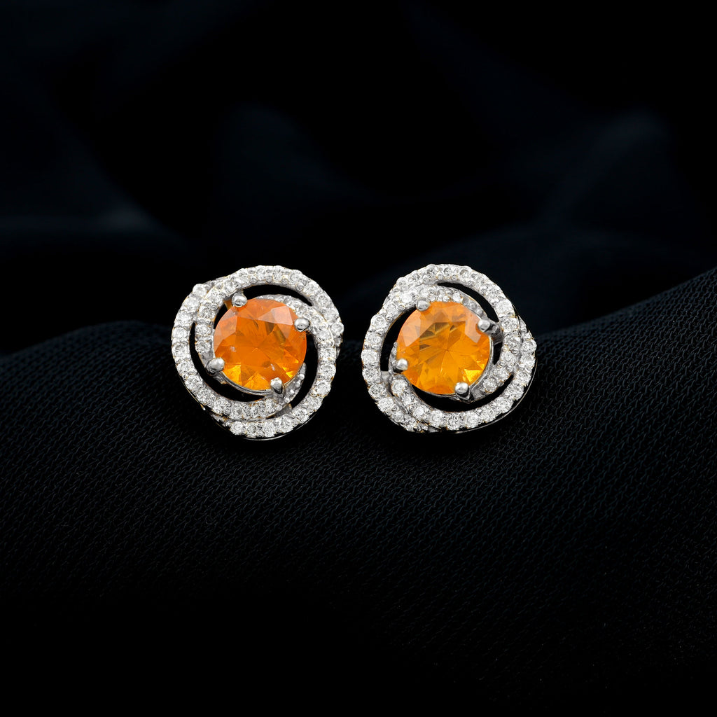1.75 CT Fire Opal and Diamond Swirl Stud Earrings Fire Opal - ( AAA ) - Quality - Rosec Jewels