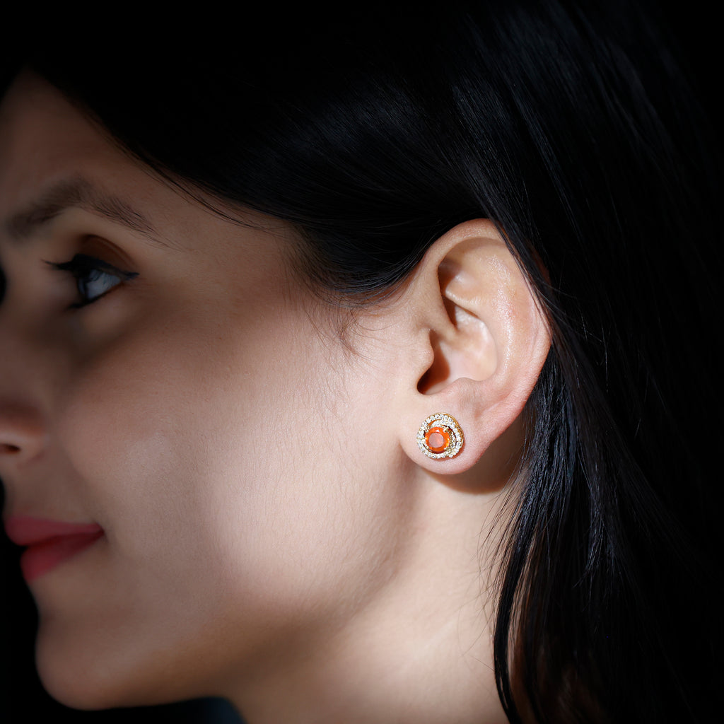 1.75 CT Fire Opal and Diamond Swirl Stud Earrings Fire Opal - ( AAA ) - Quality - Rosec Jewels