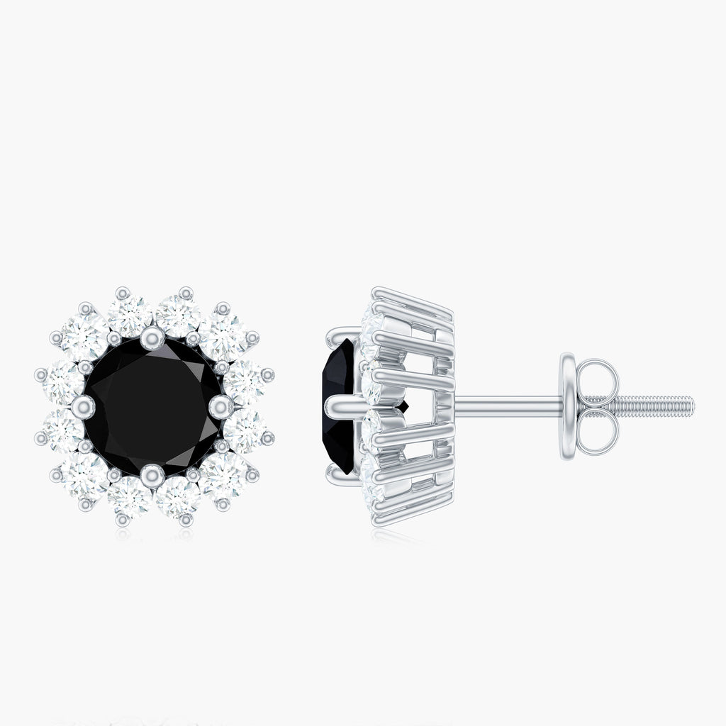 1.75 CT Black Spinel and Diamond Classic Halo Stud Earrings Black Spinel - ( AAA ) - Quality - Rosec Jewels
