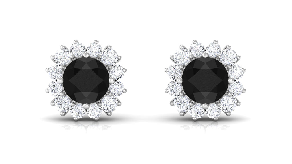 Created Black Diamond Classic Halo Stud Earrings with Diamond Lab Created Black Diamond - ( AAAA ) - Quality - Rosec Jewels