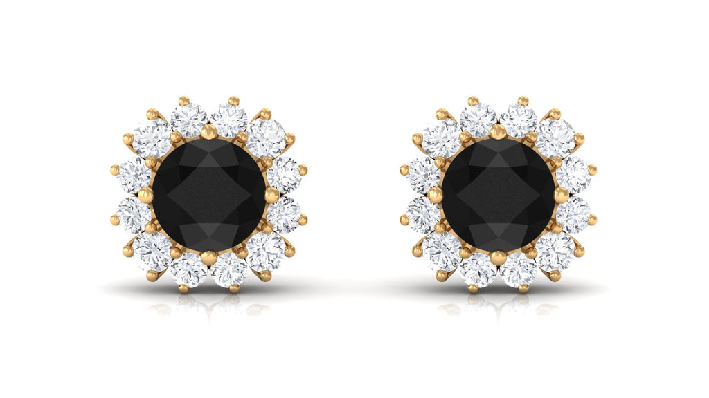 Created Black Diamond Classic Halo Stud Earrings with Diamond Lab Created Black Diamond - ( AAAA ) - Quality - Rosec Jewels