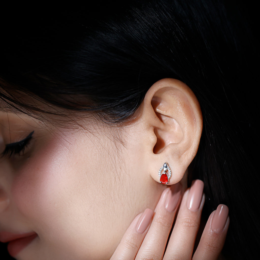 1.5 CT Pear Cut Fire Opal Bridal Stud Earrings with Diamond Accent Fire Opal - ( AAA ) - Quality - Rosec Jewels