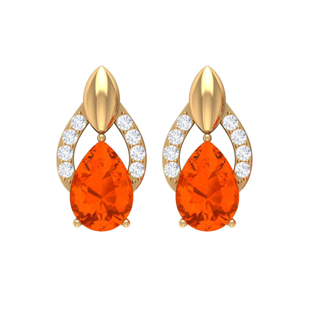1.5 CT Pear Cut Fire Opal Bridal Stud Earrings with Diamond Accent Fire Opal - ( AAA ) - Quality - Rosec Jewels