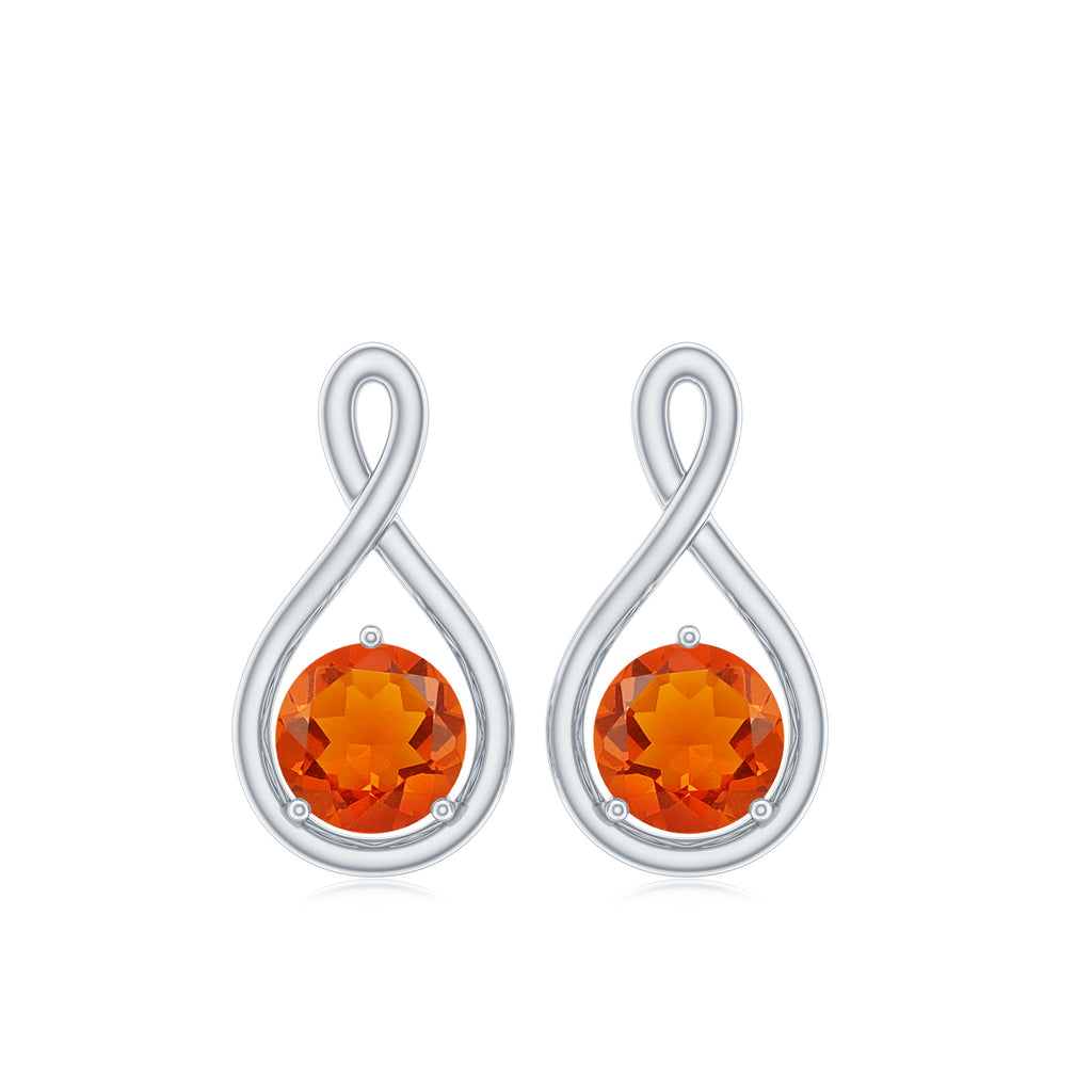 Round Cut Solitaire Fire Opal Infinity Stud Earrings Fire Opal - ( AAA ) - Quality - Rosec Jewels