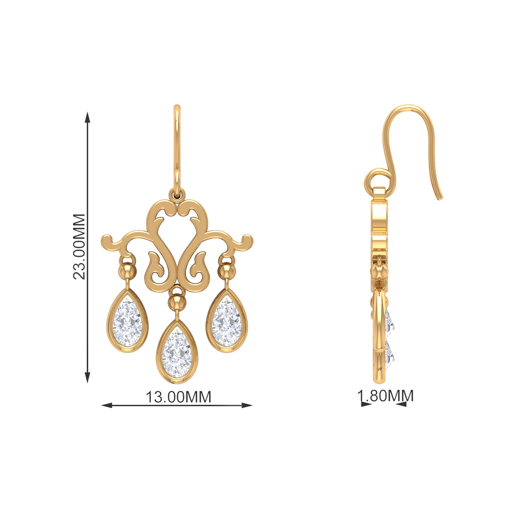 Vintage Inspired Pear Shape Zircon Dangle Earrings in Gold Zircon - ( AAAA ) - Quality - Rosec Jewels