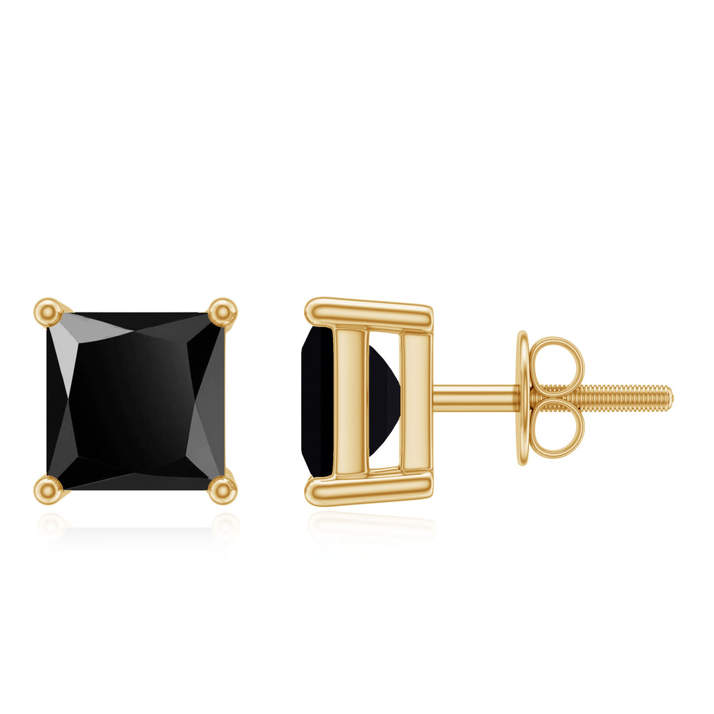4X4 MM Princess Cut Black Onyx Solitaire Stud Earrings in 4 Prong Setting Black Onyx - ( AAA ) - Quality - Rosec Jewels